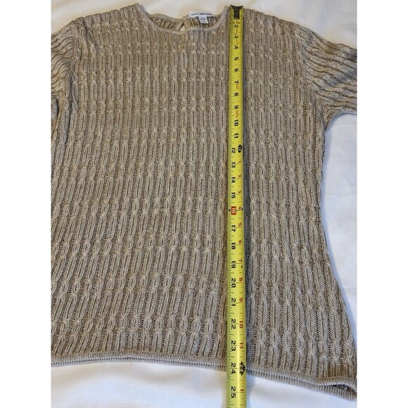 James Perse Beige Cable Knit Pullover Sweater Women 3 Large Crew Neck Classic - Picture 8 of 9